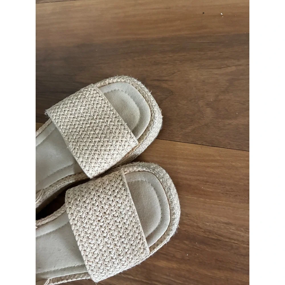Zara Kids Beige‎ Woven Platform Sandals Espadrille Ankle Strap Size 36